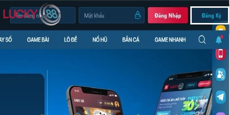Vào trang chủ chính thức hoặc app để đăng ký LUCKY88